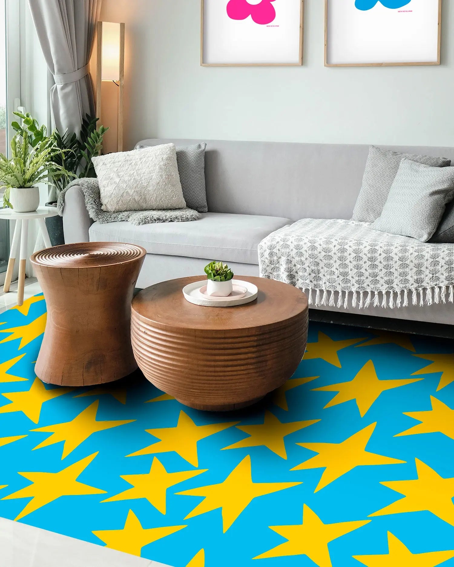Alfombra Agatha Ruiz de la Prada Estampados Básicos Estrellas Amarillas y Azules Home & Living