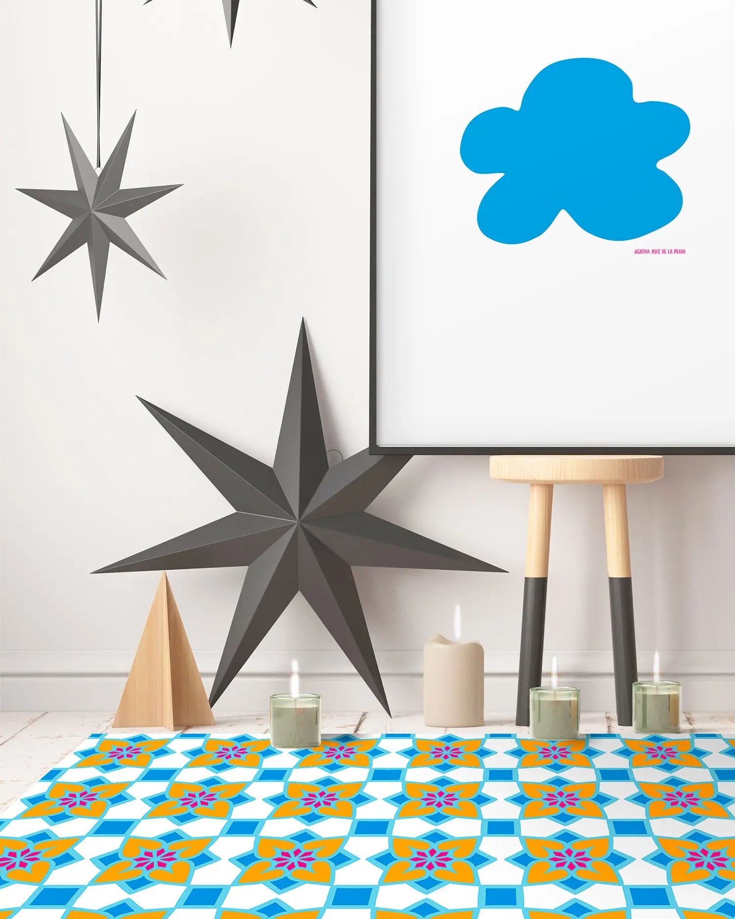 Alfombra Agatha Ruiz de la Prada Hidráulico Azul Baldosas Flores Home & Living