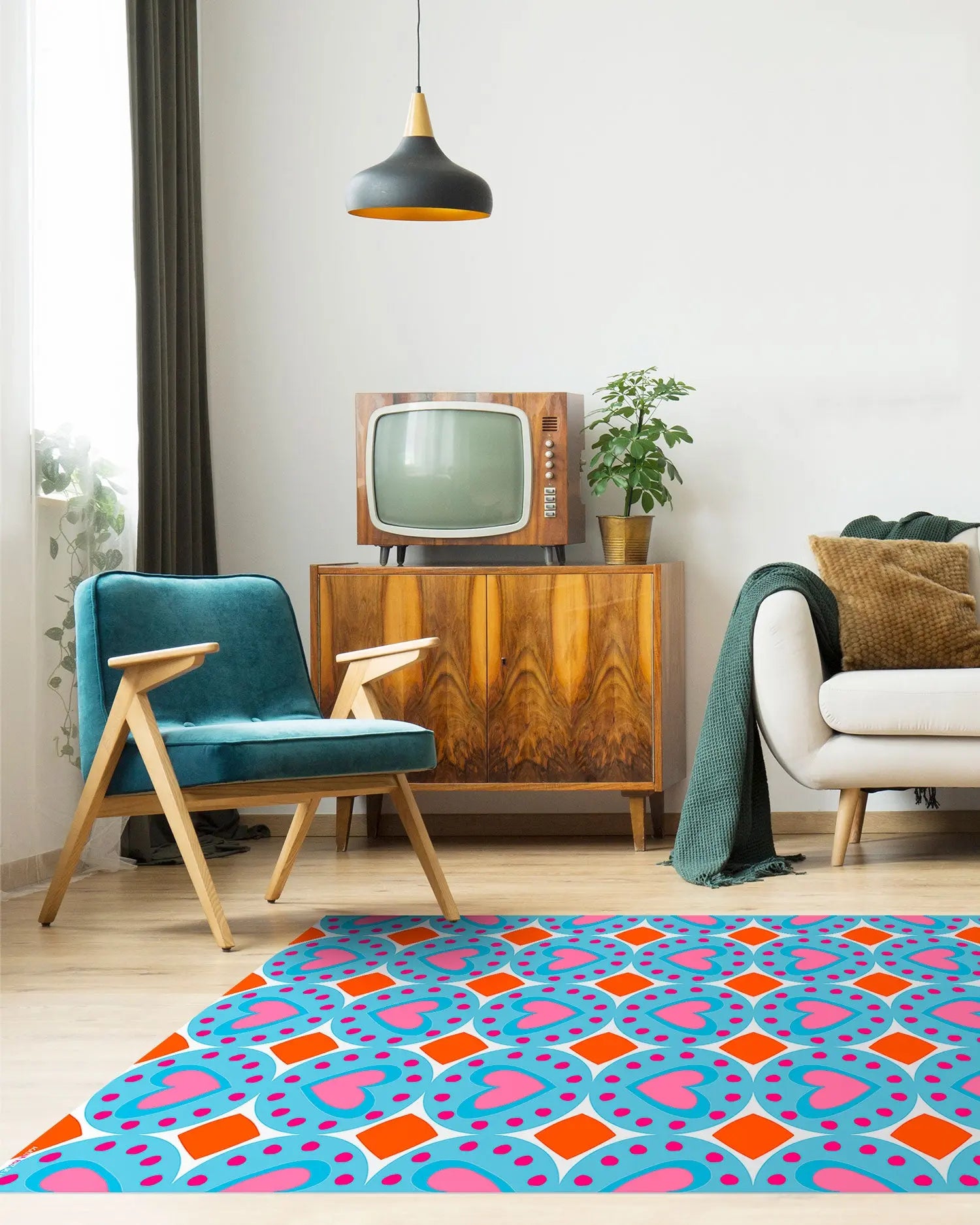 Alfombra Agatha Ruiz de la Prada Hidráulico Azul Figuras Corazones Home & Living