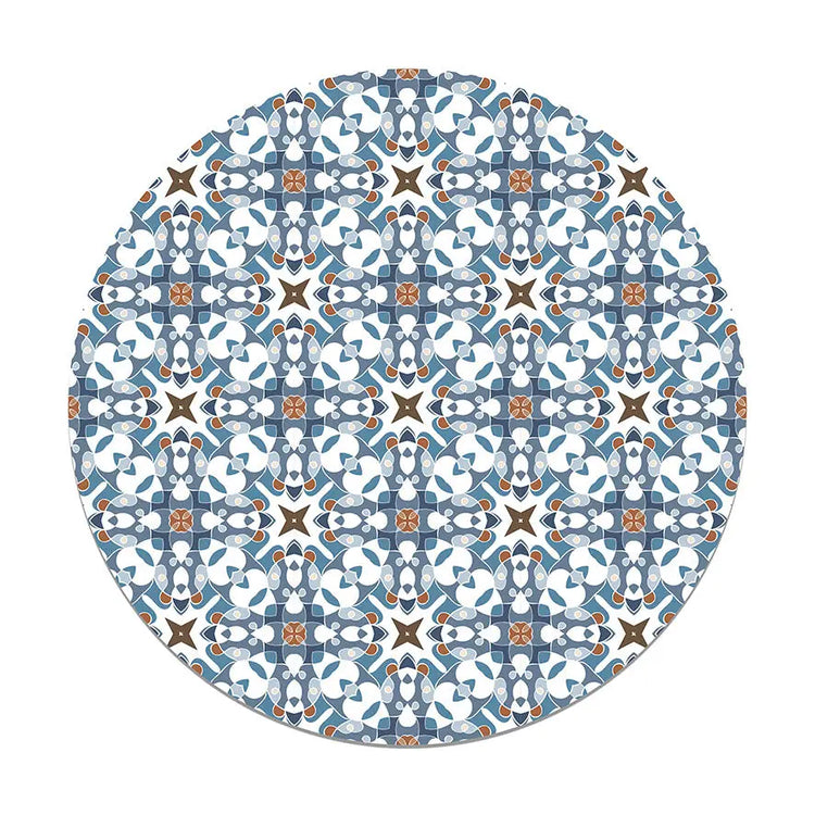 Alfombra Azulejo Hidráulico Tipo Oriental Azul Redonda freeshipping - Home and Living