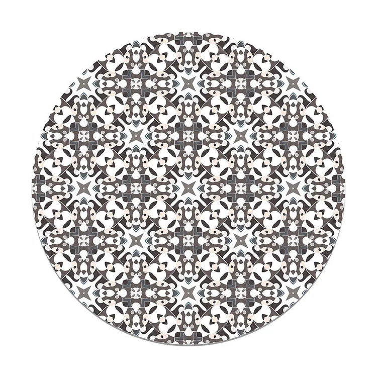 Alfombra Azulejo Hidráulico Tipo Oriental Gris Redonda freeshipping - Home and Living
