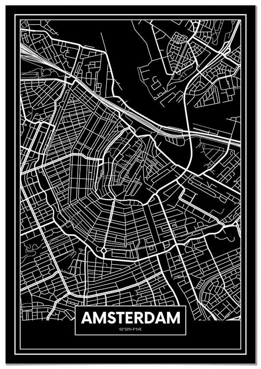 Cuadro Mapa Ámsterdam Color Negro Home & Living