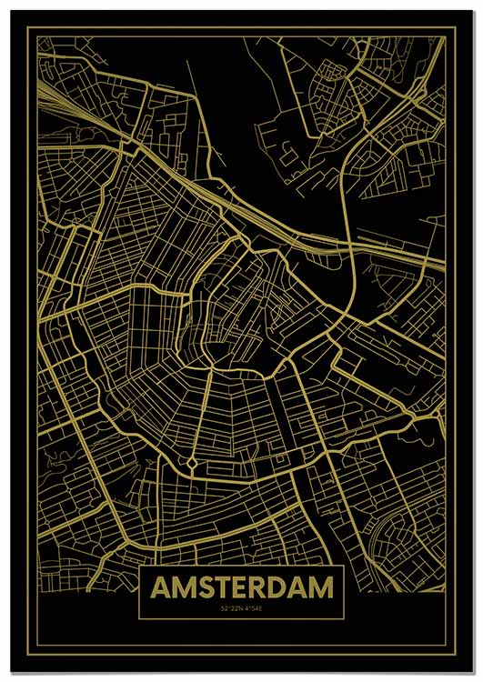 Cuadro Mapa Ámsterdam Color Oro Home & Living