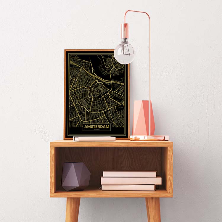 Cuadro Mapa Ámsterdam Color Oro Home & Living