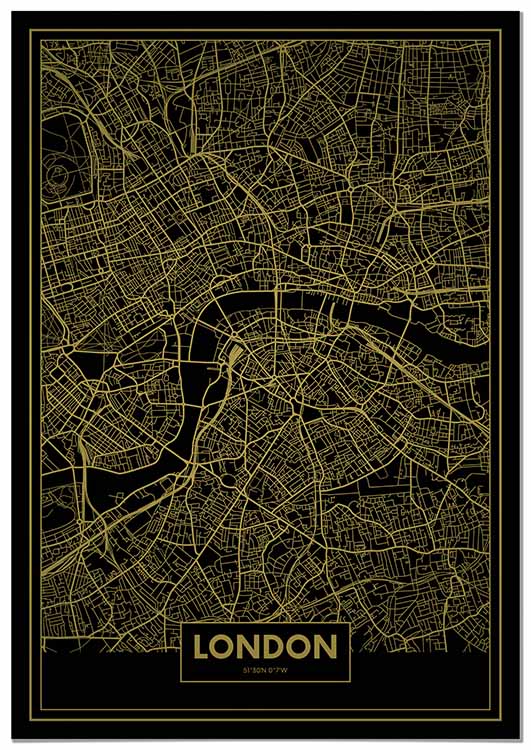 Cuadro Mapa Londres Color Oro Home & Living
