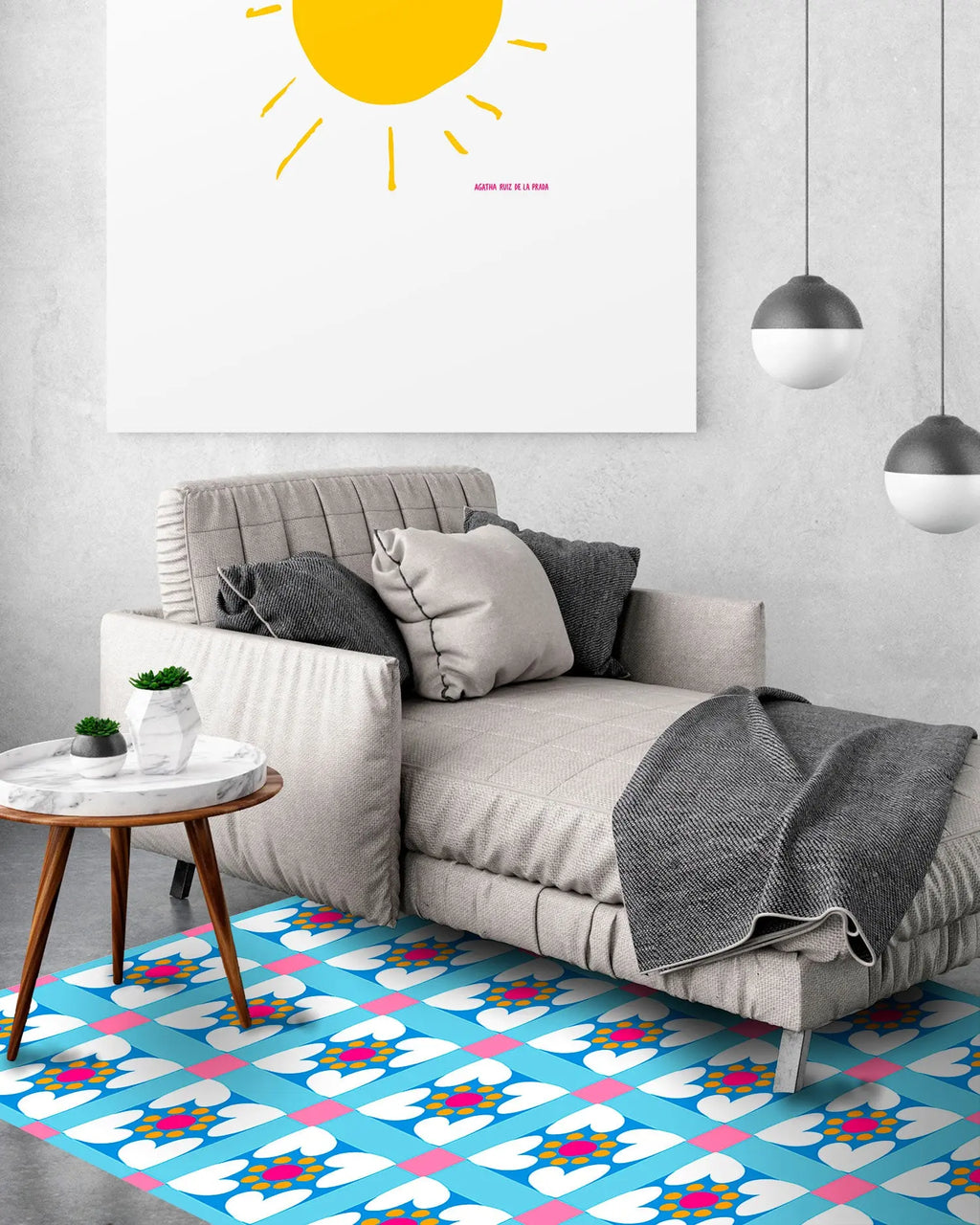 Alfombra Agatha Ruiz de la Prada Hidráulico Azul Baldosas Flores Bordes Home & Living 