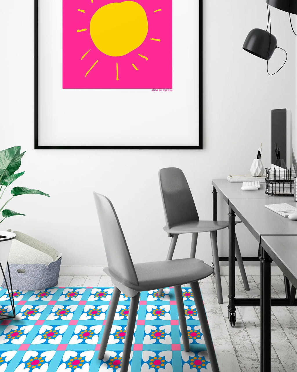 Alfombra Agatha Ruiz de la Prada Hidráulico Azul Baldosas Flores Bordes Home & Living 