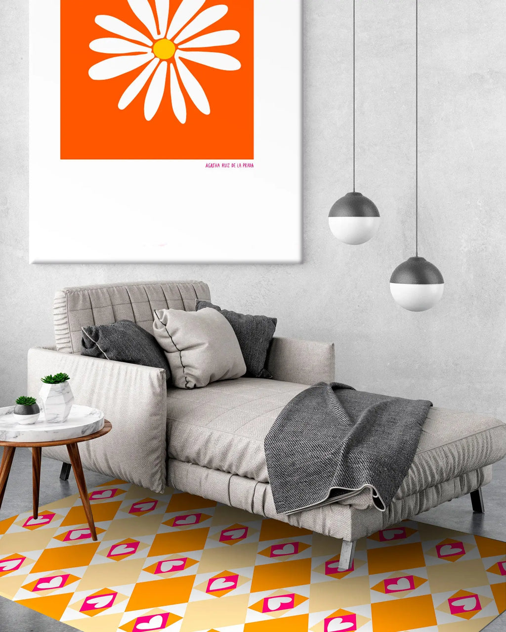 Alfombra Agatha Ruiz de la Prada Hidráulico Crema Baldosas Corazones Ladeados Home & Living 