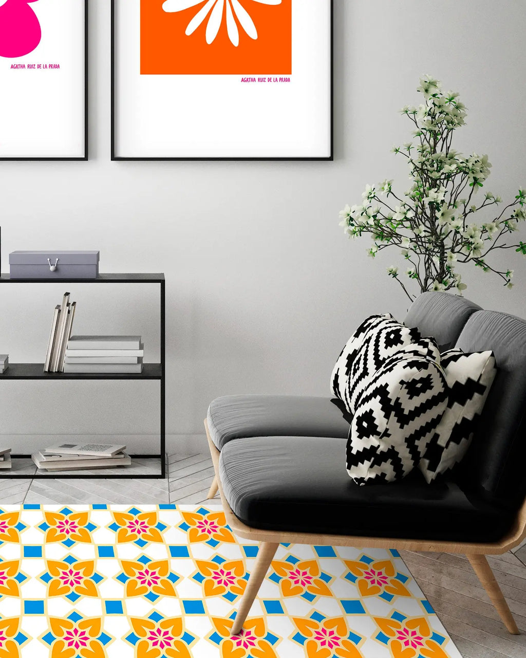 Alfombra Agatha Ruiz de la Prada Hidráulico Crema Baldosas Flores Home & Living 