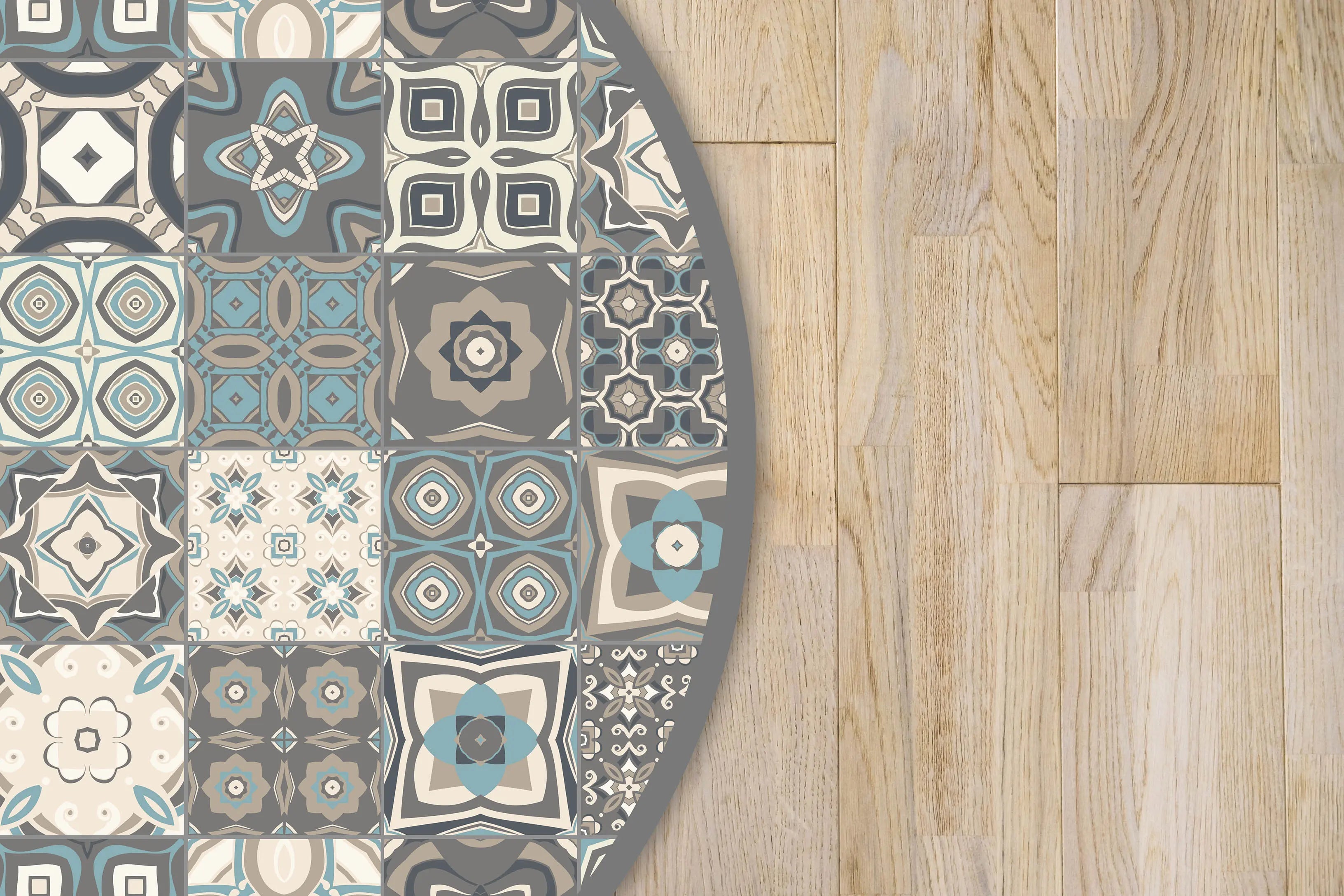 Alfombra Azul Baldosa Hidráulica Redonda freeshipping - Home and Living