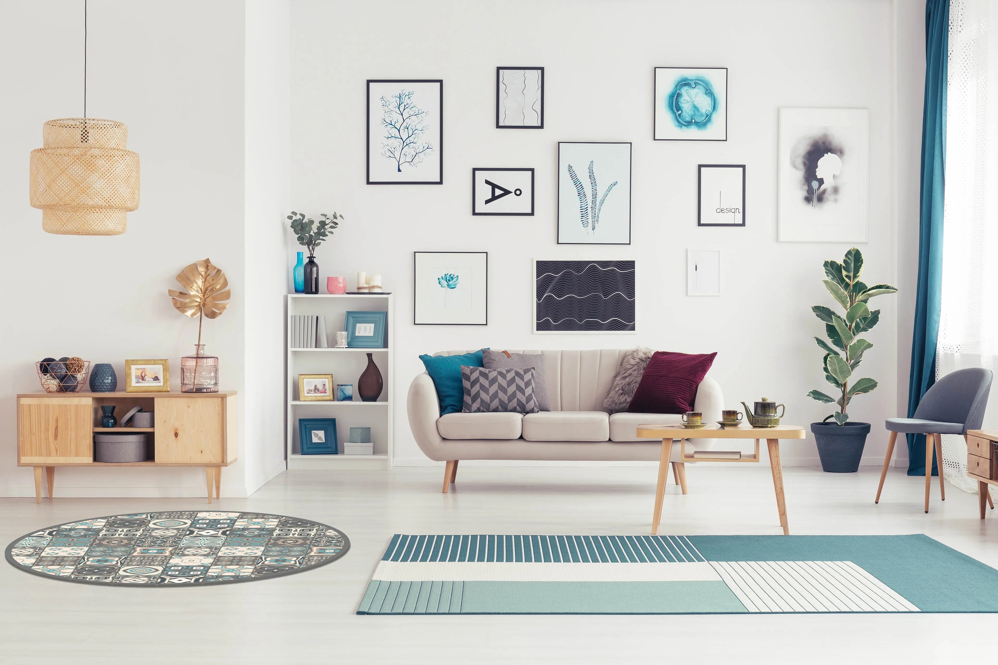 Alfombra Azul Baldosa Hidráulica Redonda freeshipping - Home and Living