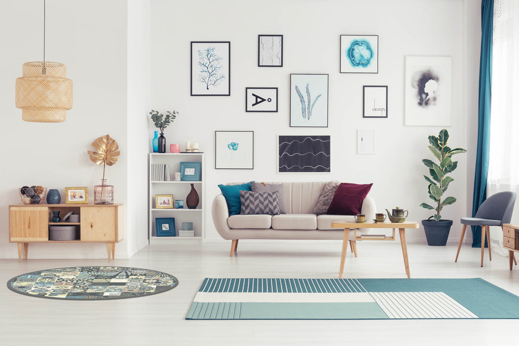 Alfombra Azul Hidráulico Redonda Home & Living 