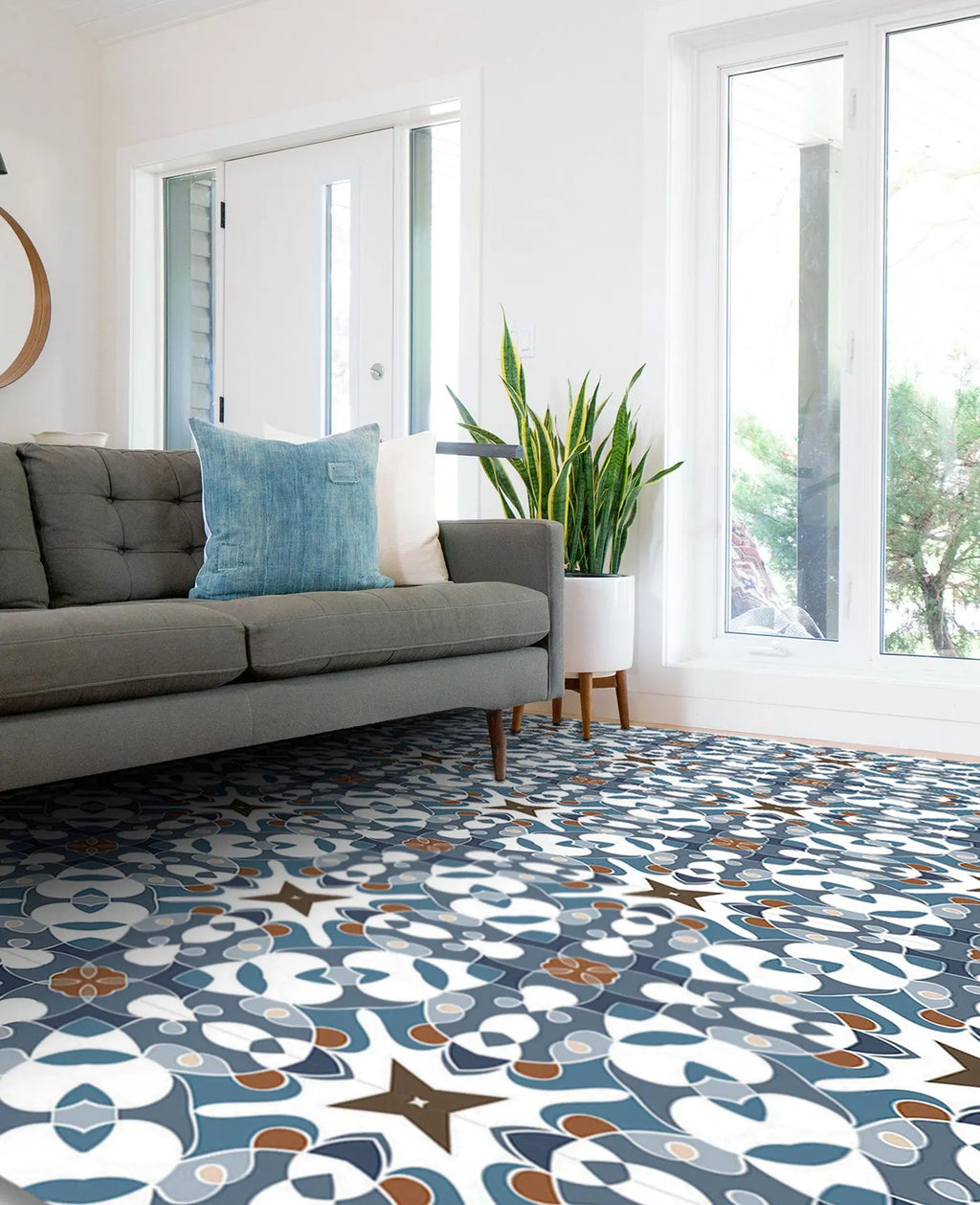 Alfombra Azulejo Hidráulico Tipo Oriental Azul freeshipping - Home and Living