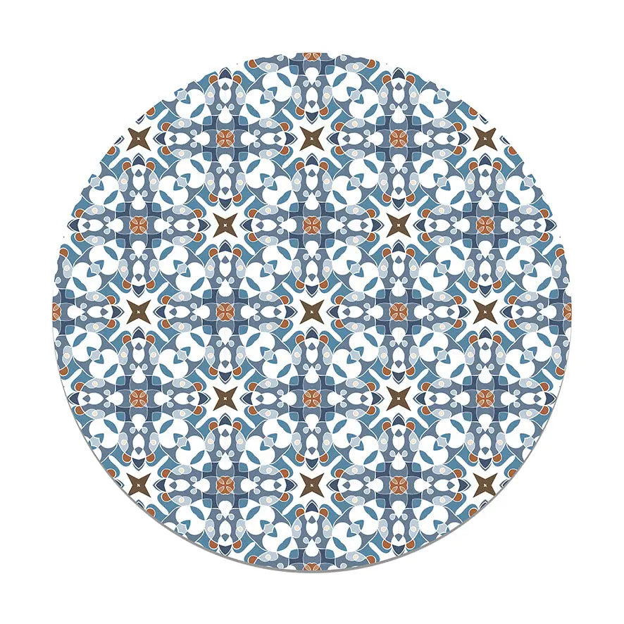 Alfombra Azulejo Hidráulico Tipo Oriental Azul Redonda freeshipping - Home and Living