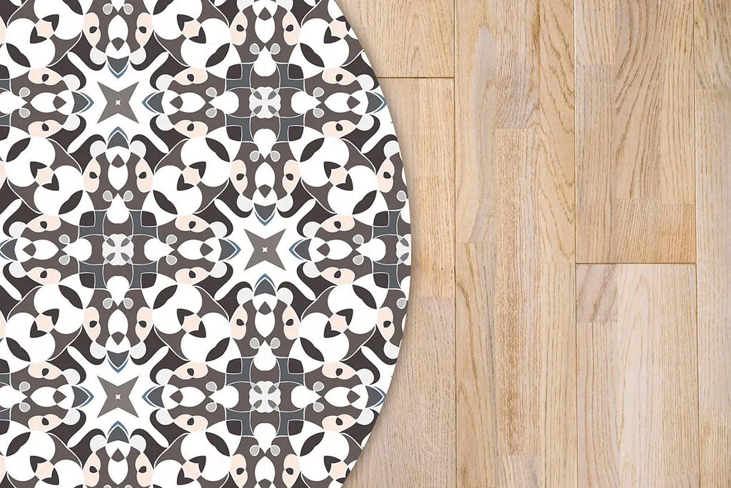 Alfombra Azulejo Hidráulico Tipo Oriental Gris Redonda freeshipping - Home and Living