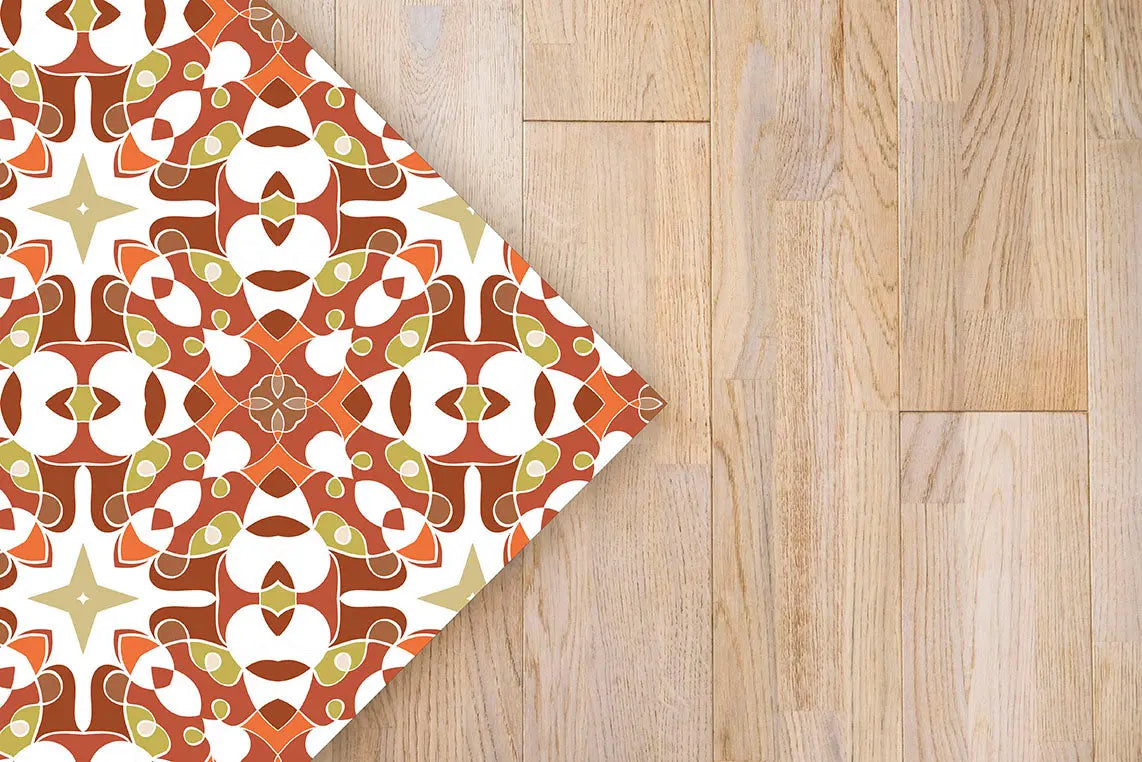 Alfombra Azulejo Hidráulico Tipo Oriental Naranja freeshipping - Home and Living