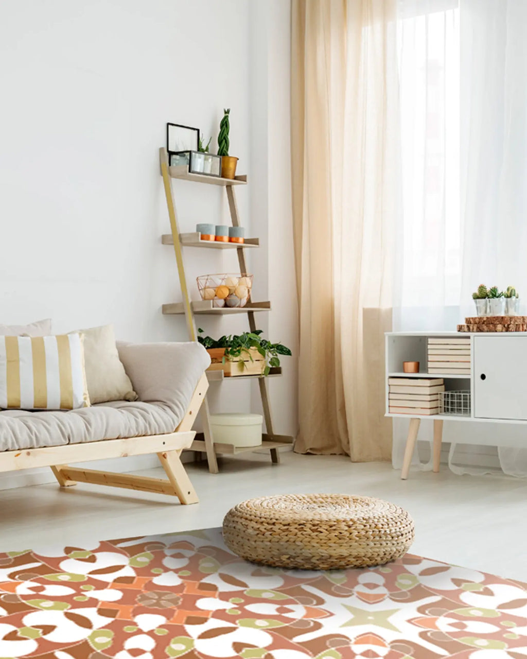 Alfombra Azulejo Hidráulico Tipo Oriental Naranja freeshipping - Home and Living