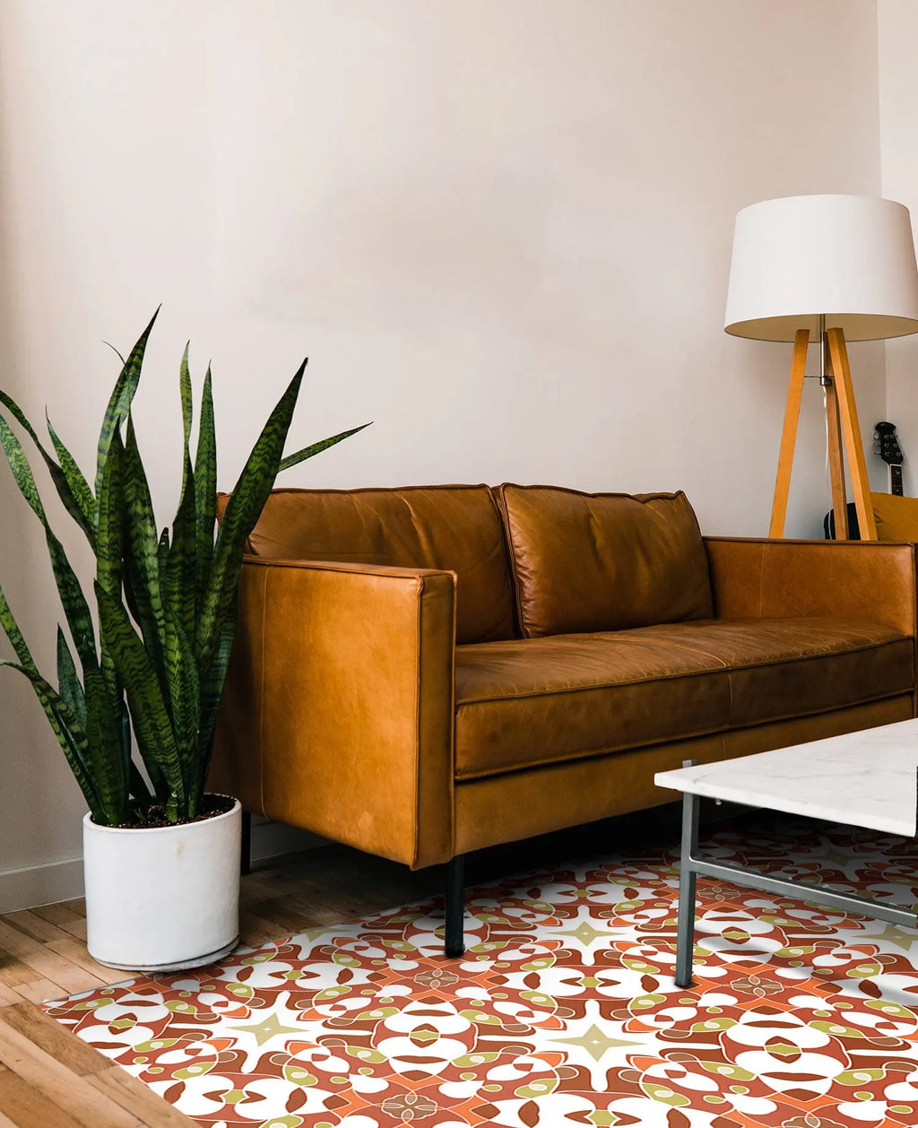 Alfombra Azulejo Hidráulico Tipo Oriental Naranja freeshipping - Home and Living