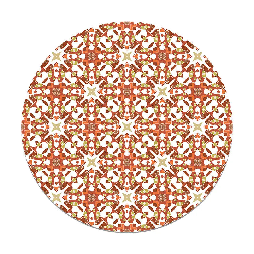 Alfombra Azulejo Hidráulico Tipo Oriental Naranja Redonda freeshipping - Home and Living