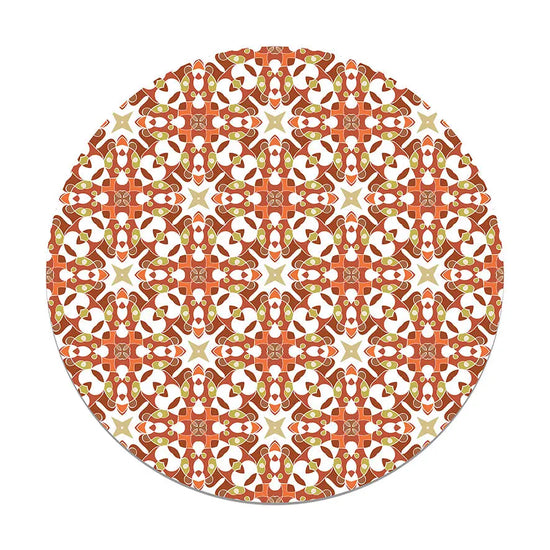 Alfombra Azulejo Hidráulico Tipo Oriental Naranja Redonda freeshipping - Home and Living