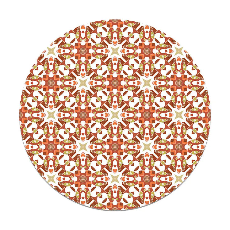 Alfombra Azulejo Hidráulico Tipo Oriental Naranja Redonda freeshipping - Home and Living