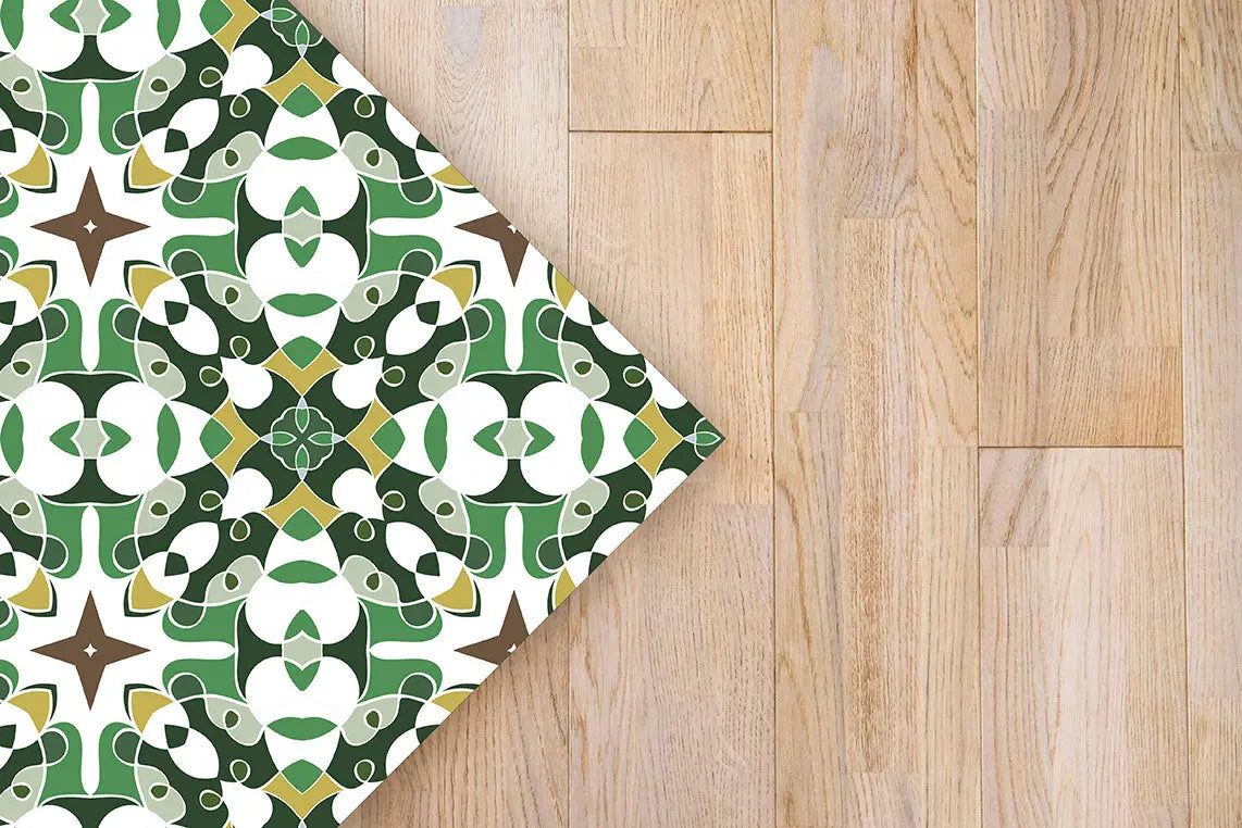 Alfombra Azulejo Hidráulico Tipo Oriental Verde freeshipping - Home and Living