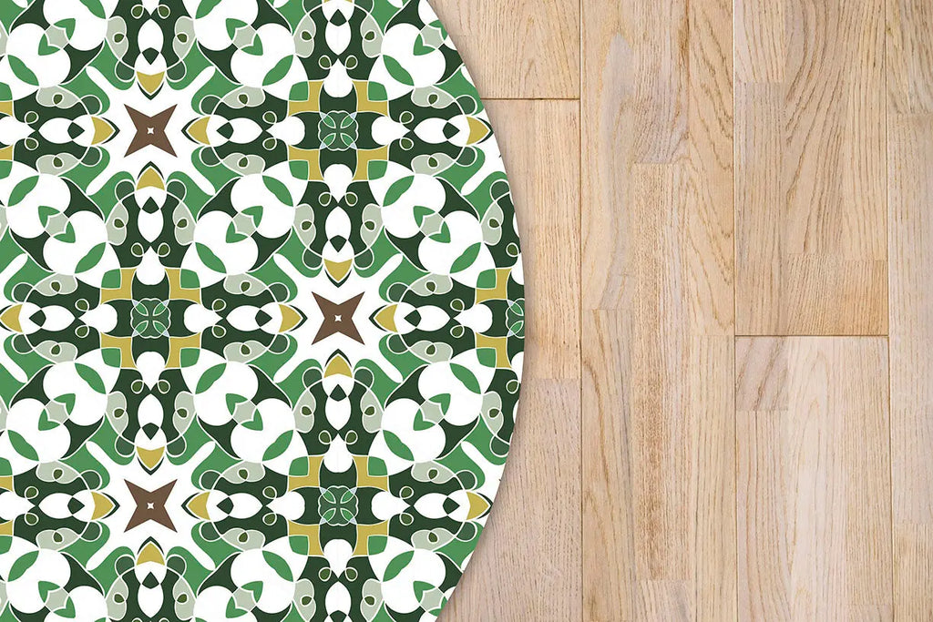 Alfombra Azulejo Hidráulico Tipo Oriental Verde Redonda freeshipping - Home and Living