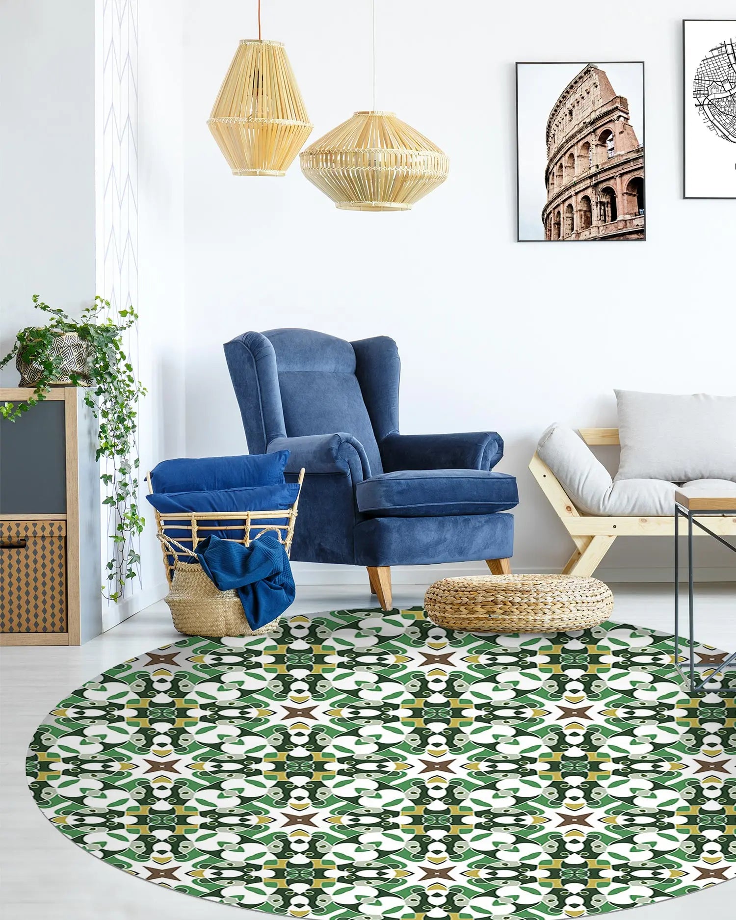 Alfombra Azulejo Hidráulico Tipo Oriental Verde Redonda freeshipping - Home and Living