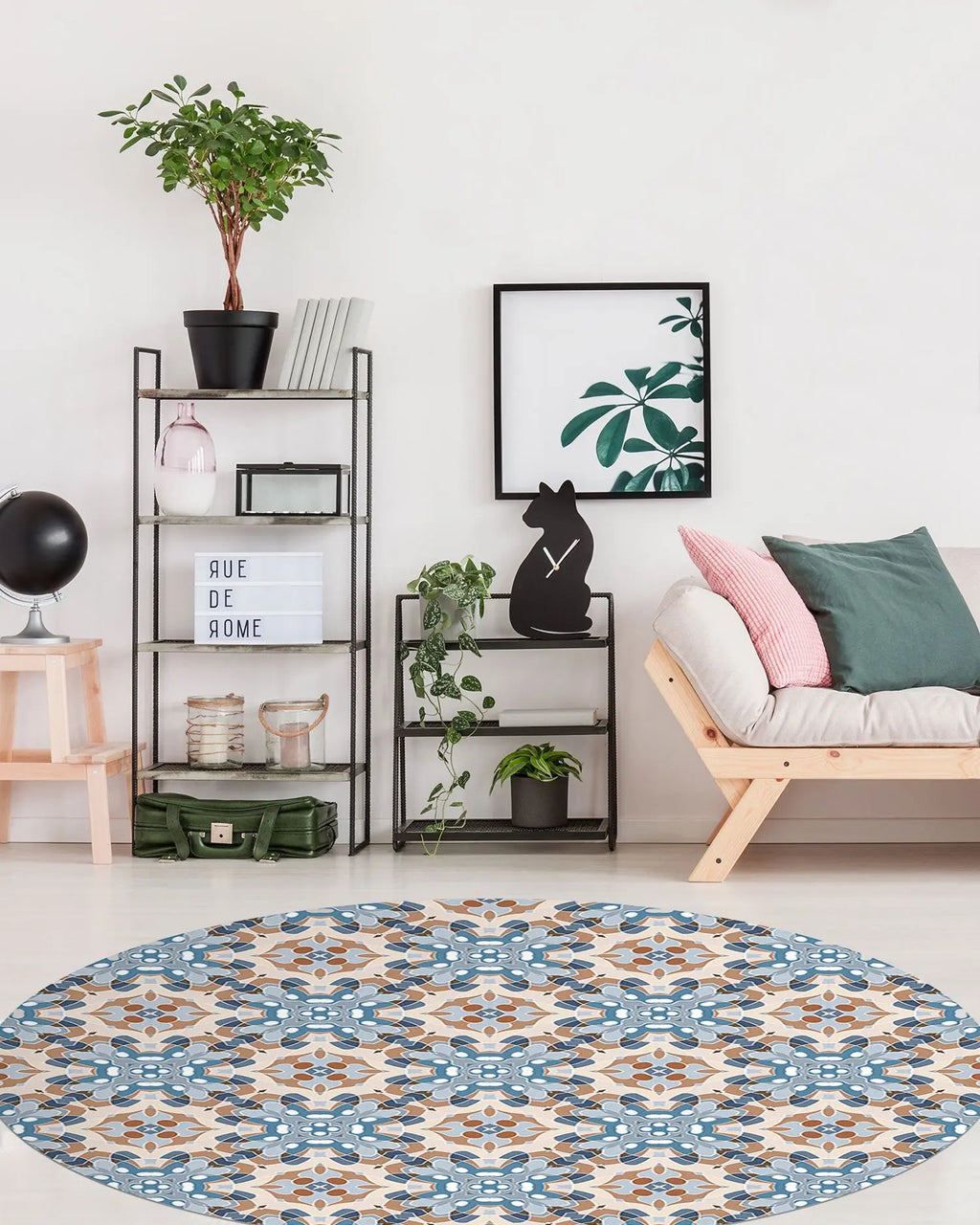 Alfombra Azulejo Oriental Azul Redonda freeshipping - Home and Living