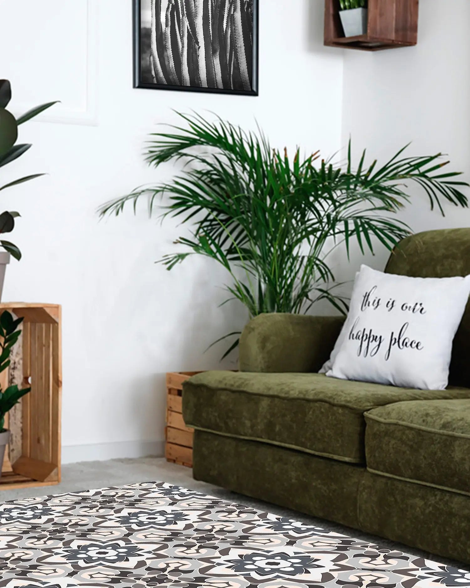 Alfombra Azulejo Oriental Floreada Gris freeshipping - Home and Living