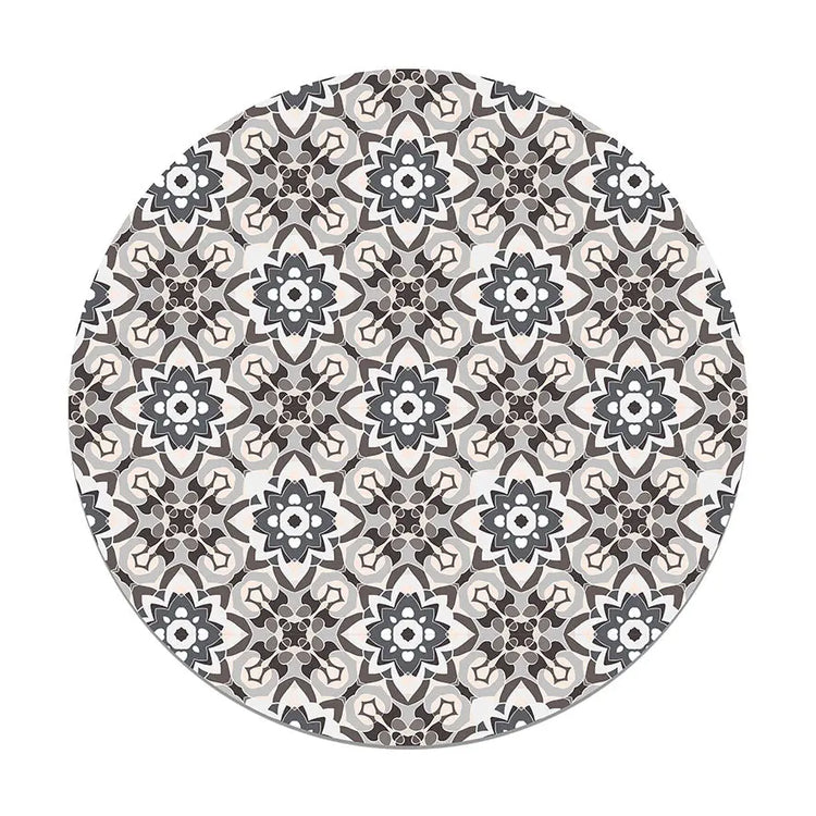 Alfombra Azulejo Oriental Floreada Gris Redonda freeshipping - Home and Living