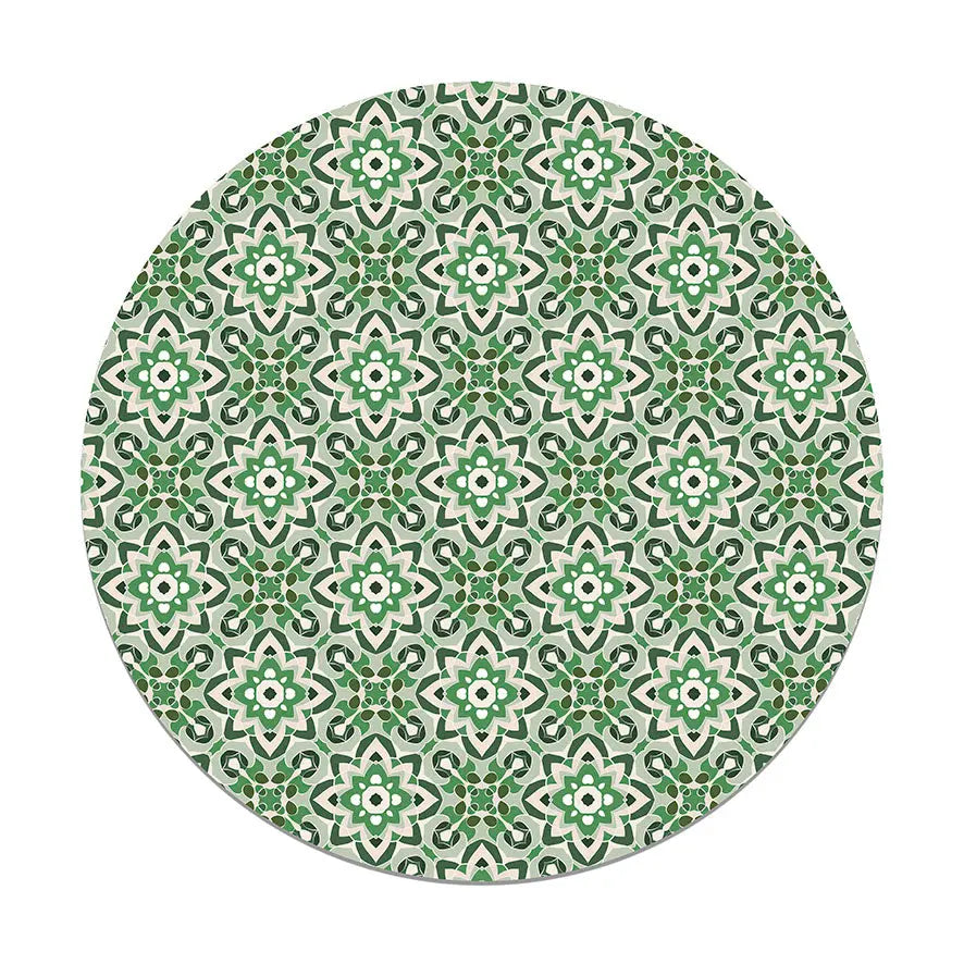 Alfombra Azulejo Oriental Floreada Verde Redonda freeshipping - Home and Living