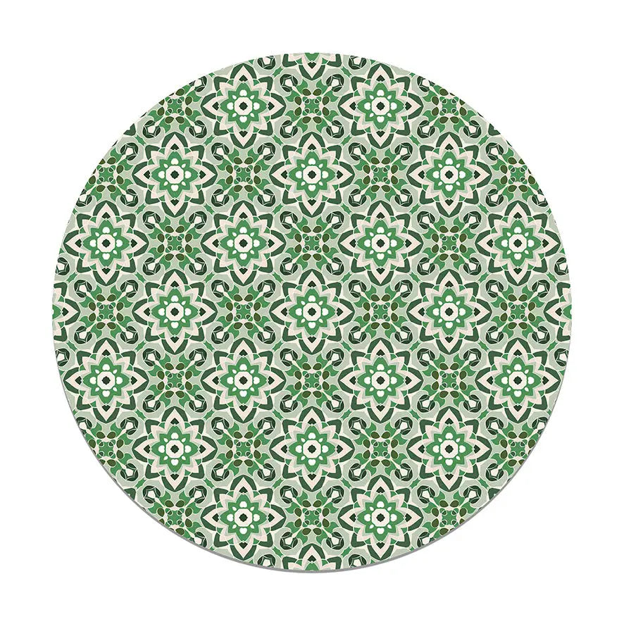 Alfombra Azulejo Oriental Floreada Verde Redonda freeshipping - Home and Living