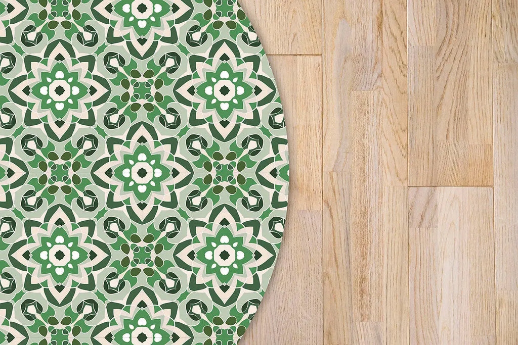 Alfombra Azulejo Oriental Floreada Verde Redonda freeshipping - Home and Living