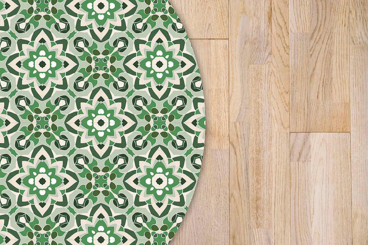 Alfombra Azulejo Oriental Floreada Verde Redonda freeshipping - Home and Living