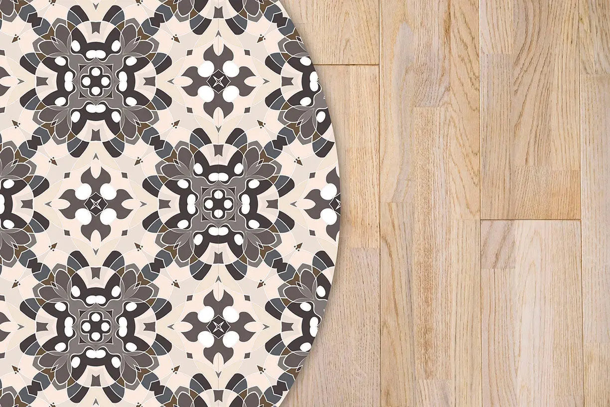 Alfombra Azulejo Oriental Gris Redonda freeshipping - Home and Living