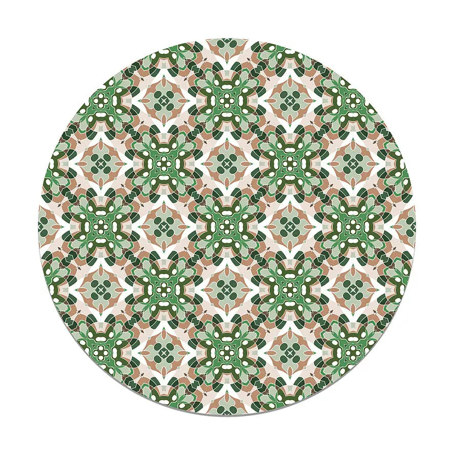 Alfombra Azulejo Oriental Verde Redonda freeshipping - Home and Living