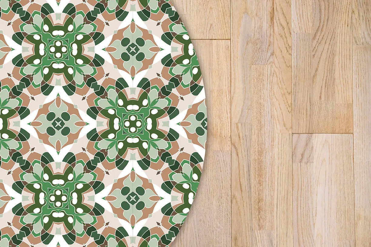 Alfombra Azulejo Oriental Verde Redonda freeshipping - Home and Living