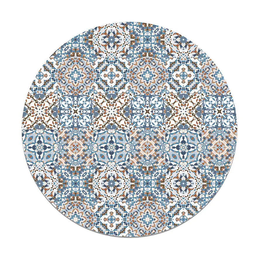 Alfombra Baldosa Hidráulico Oriental Azul Redonda freeshipping - Home and Living