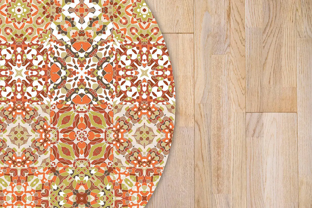 Alfombra Baldosa Hidráulico Oriental Naranja Redonda freeshipping - Home and Living