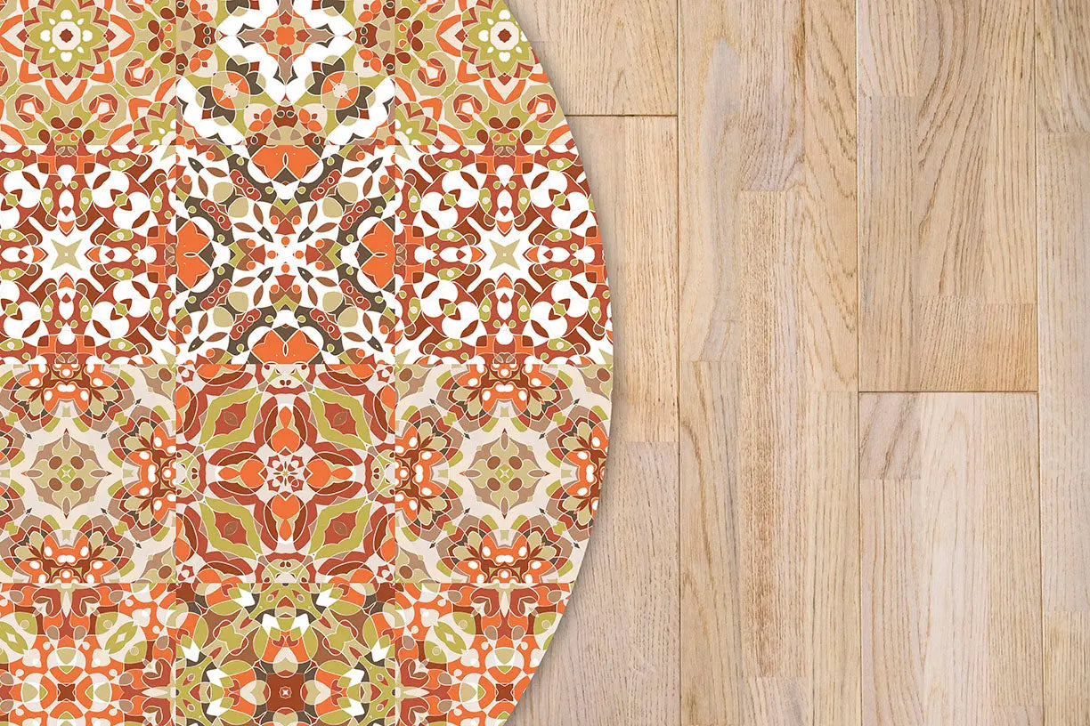 Alfombra Baldosa Hidráulico Oriental Naranja Redonda freeshipping - Home and Living
