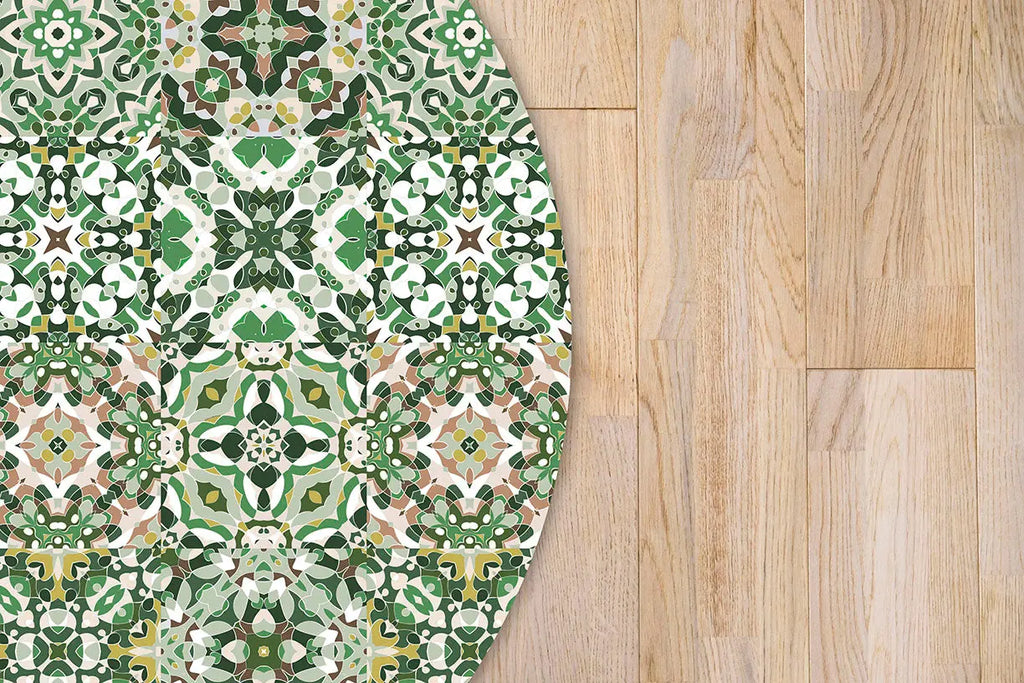 Alfombra Baldosa Hidráulico Oriental Verde Redonda freeshipping - Home and Living