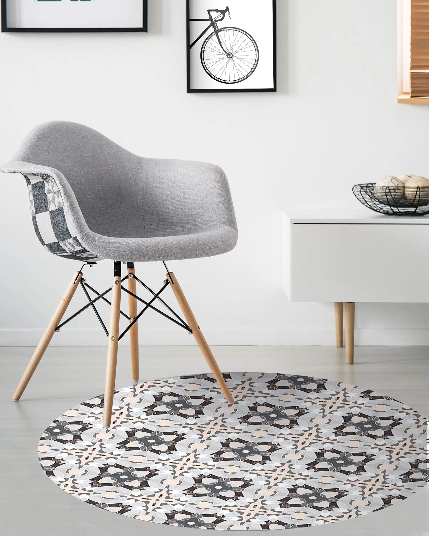 Alfombra Baldosa Modelo Oriental Gris Redonda freeshipping - Home and Living