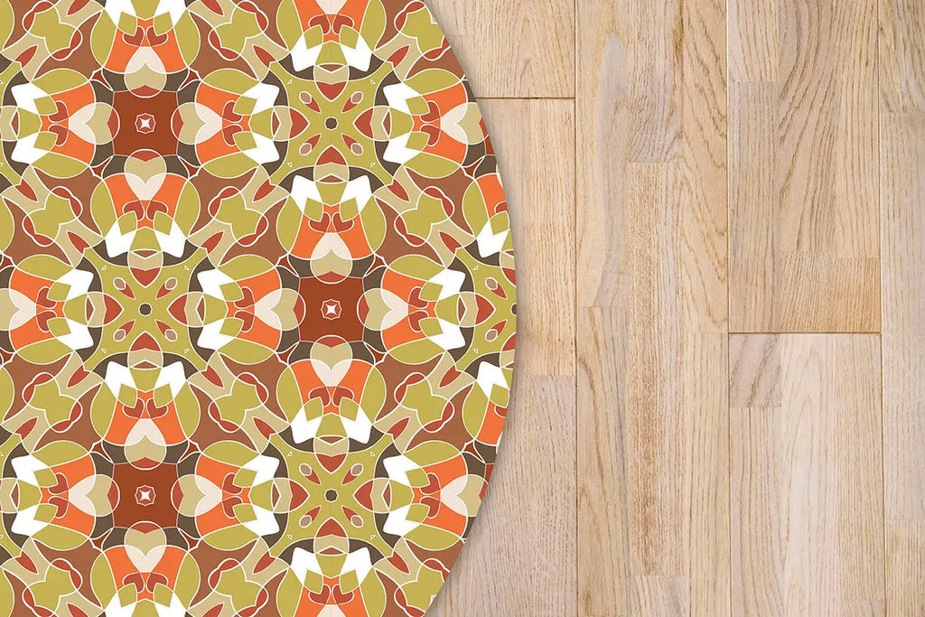 Alfombra Baldosa Modelo Oriental Naranja Redonda freeshipping - Home and Living