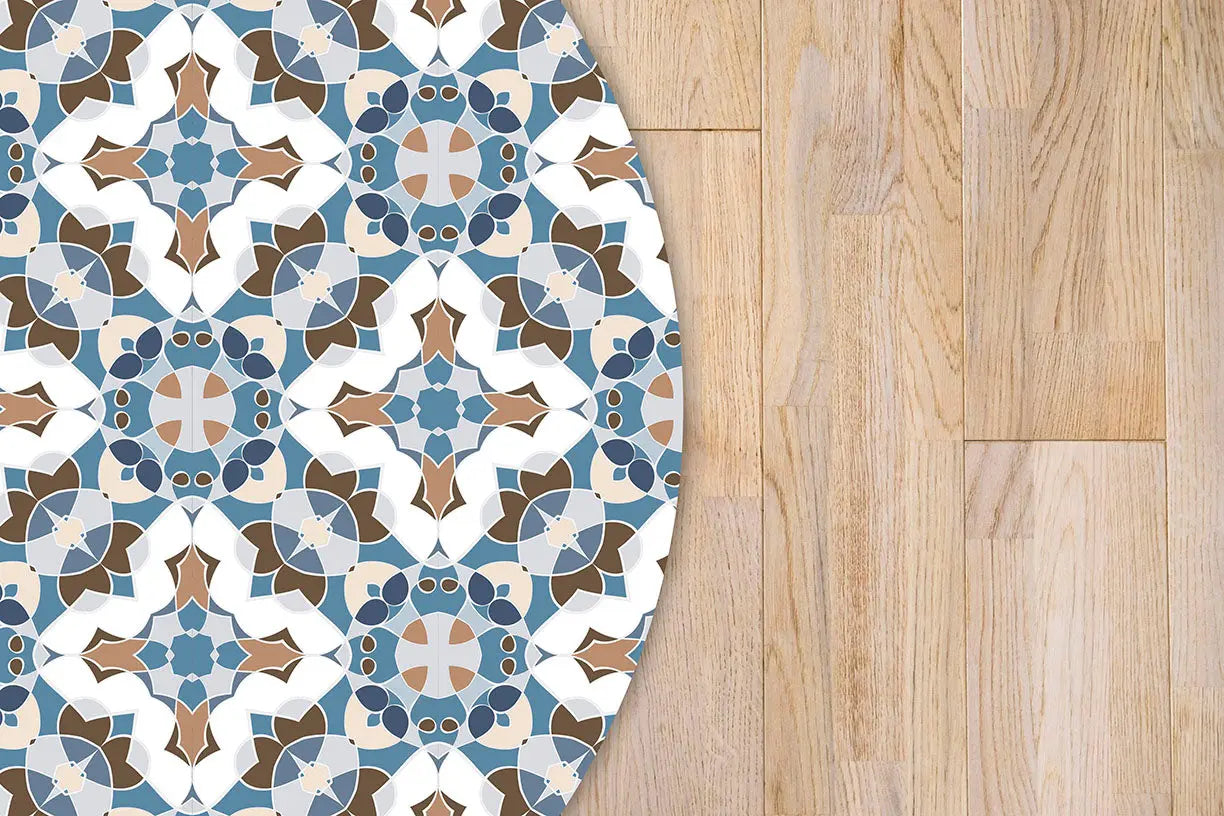 Alfombra Baldosín Estilo Oriental Azul Redonda freeshipping - Home and Living