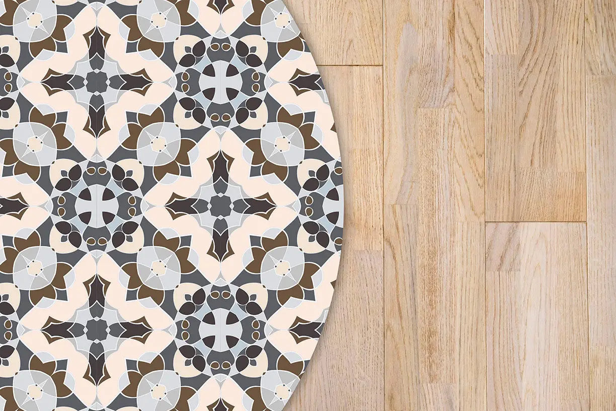 Alfombra Baldosín Estilo Oriental Gris Redonda freeshipping - Home and Living