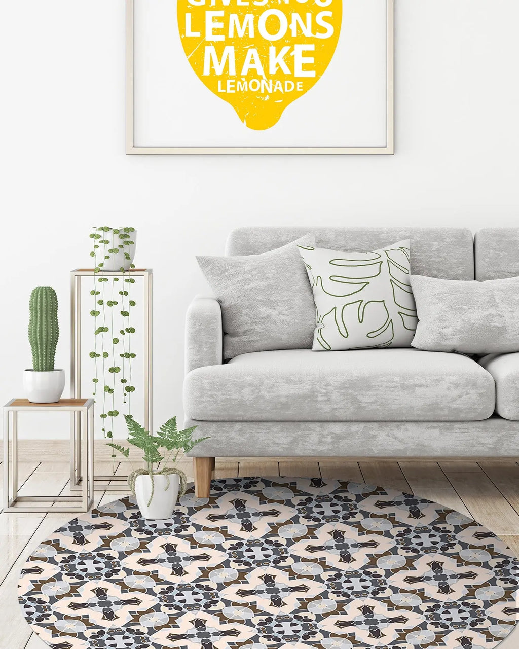 Alfombra Baldosín Estilo Oriental Gris Redonda freeshipping - Home and Living