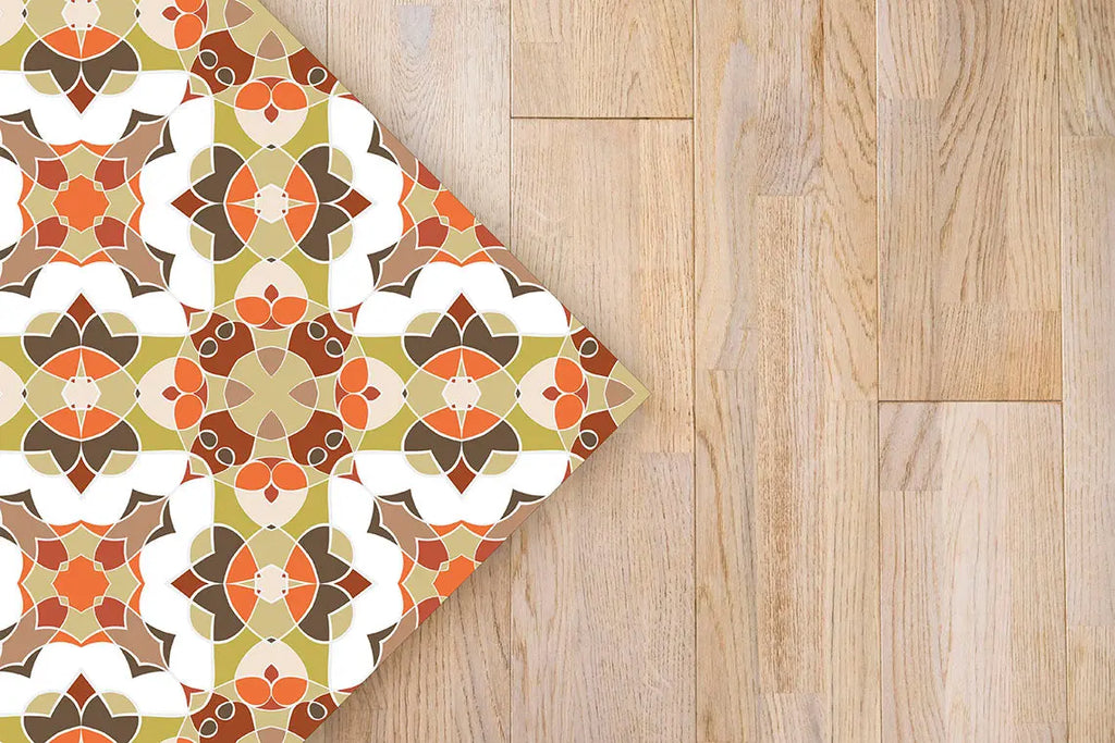 Alfombra Baldosín Estilo Oriental Naranja freeshipping - Home and Living