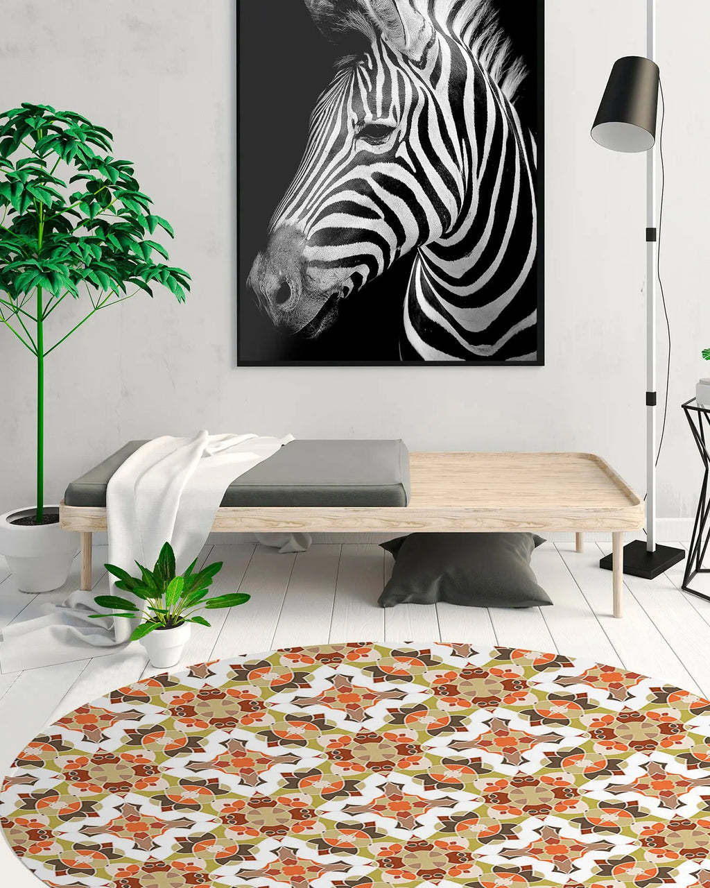 Alfombra Baldosín Estilo Oriental Naranja Redonda freeshipping - Home and Living