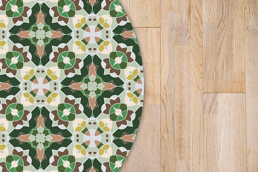 Alfombra Baldosín Estilo Oriental Verde Redonda freeshipping - Home and Living